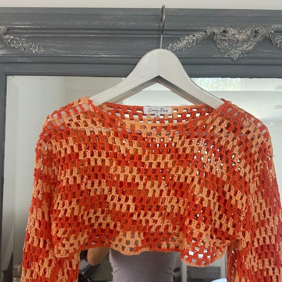 Emory Park Long Sleeve‎ Crochet Cropped Top Size Small - Picture 4 of 9
